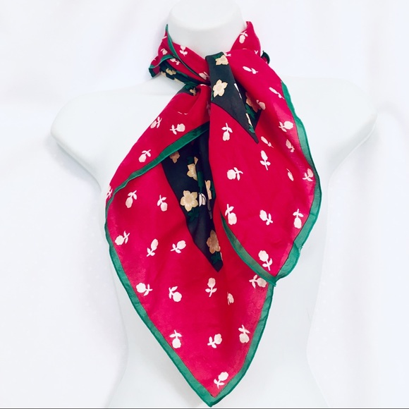 Vintage Accessories - Red & Green Floral Printed Scarf